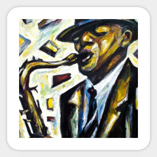 Believe in music - oil painting of saxophonist Sticker